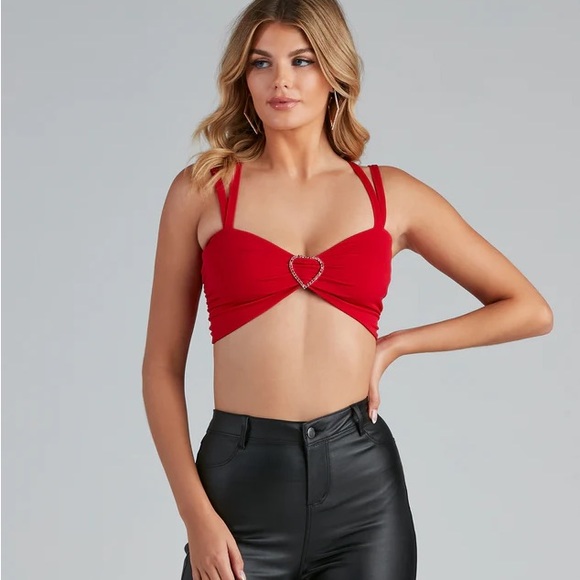 Windsor Tops - NWOT WINDSOR LOVE AT FIRST SIGHT RHINESTONE HEART CROP TOP SIZE SMALL